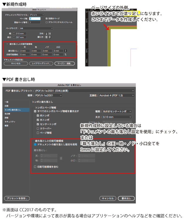 カンバスサイズにご注意ください。データには塗り足しが必要です。